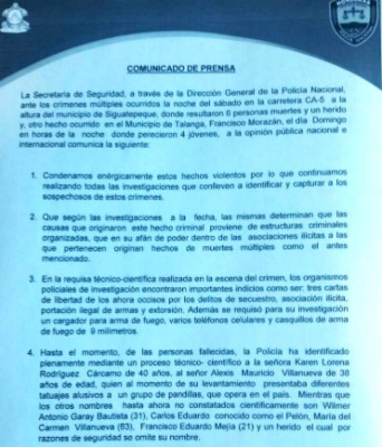 Honduras: Secretaría de Seguridad investiga tres masacres ocurridas el fin de semana