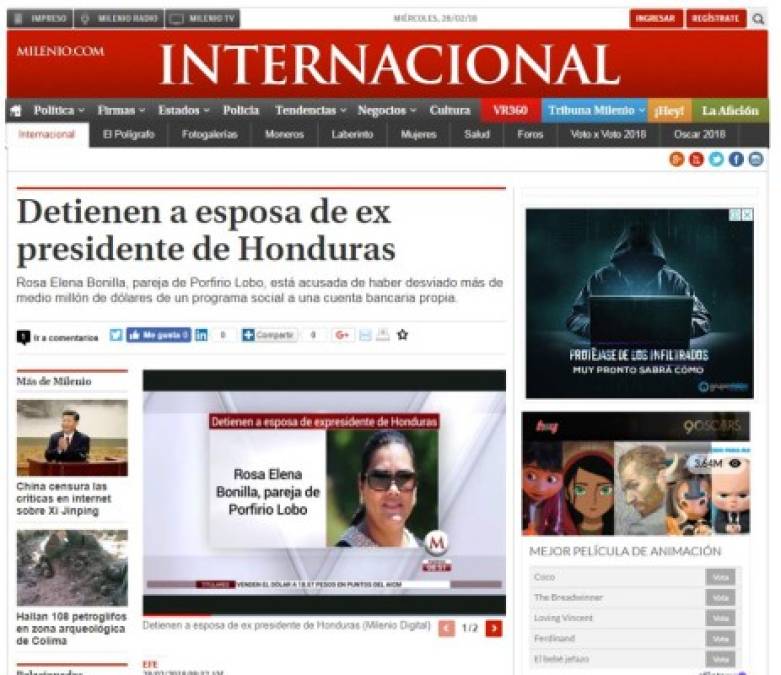 Así informaron los medios internacionales sobre la captura de la ex primera dama de Honduras, Rosa Elena Bonilla