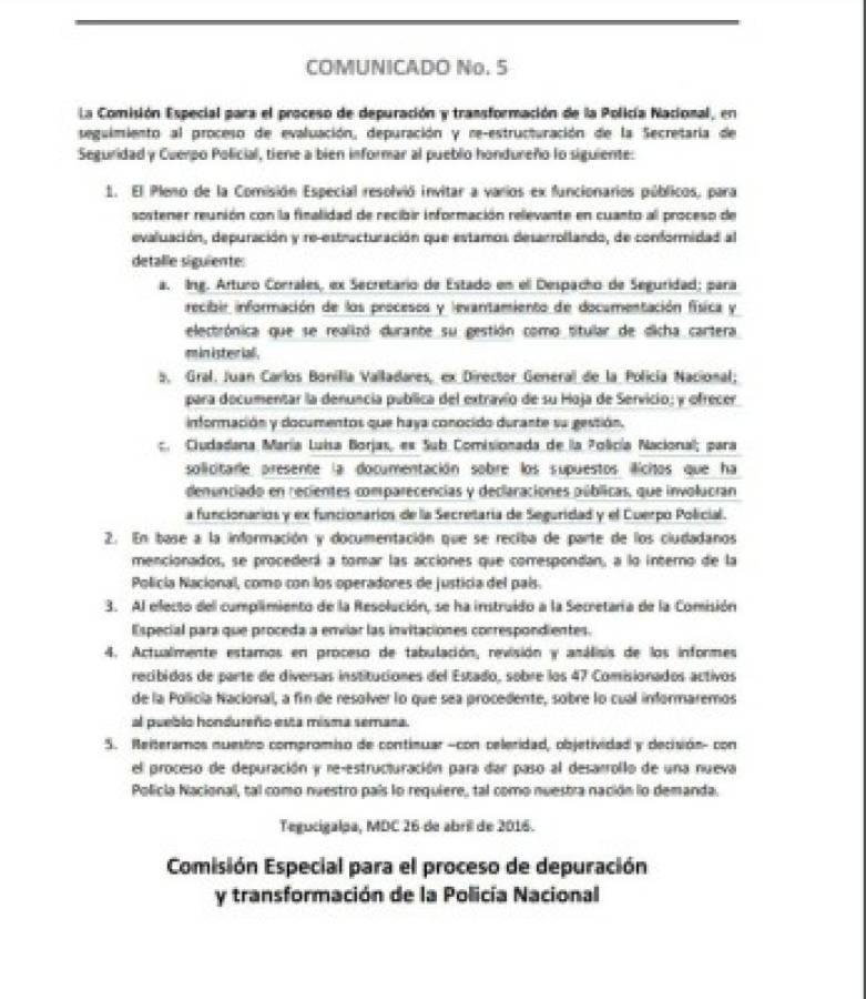 Corrales, el Tigre Bonilla y María Luisa Borjas llamados ante comisión depuradora