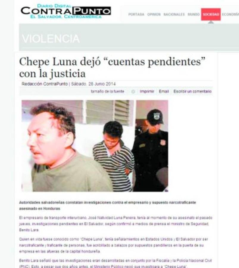 Rosario de delitos le achacaban a 'Chepe” Luna en El Salvador