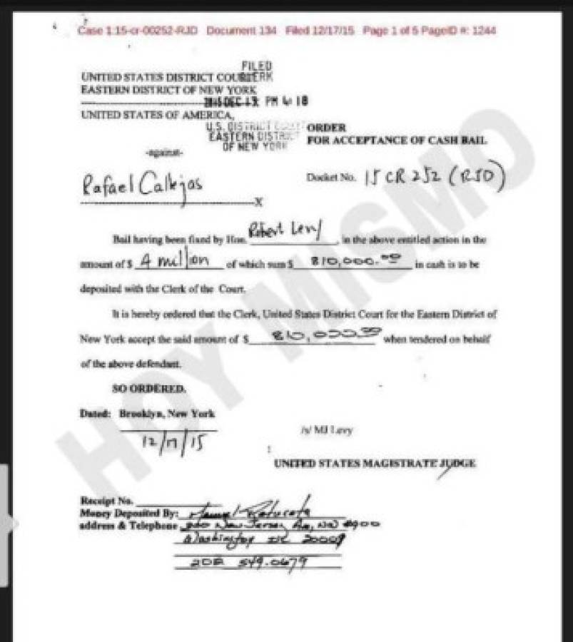 Yerno de Rafael Callejas pagó fianza en los tribunales de NY