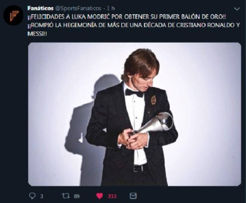 Reacciones en Twitter tras el nombramiento de Luka Modric como Balón de Oro