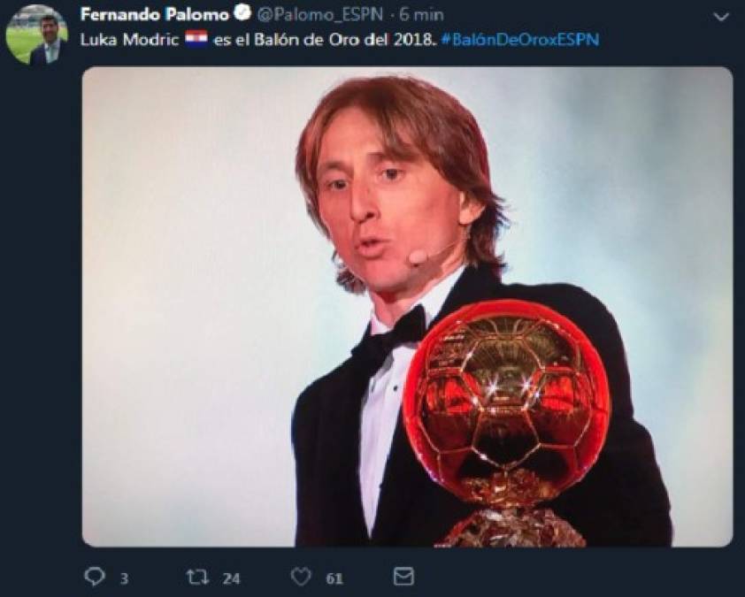 Reacciones en Twitter tras el nombramiento de Luka Modric como Balón de Oro