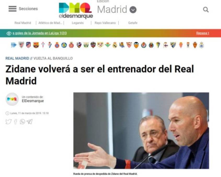 La llegada de Zinedine Zidane al Real Madrid hace eco en los medios deportivos del mundo