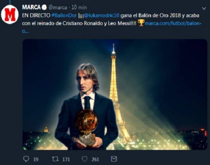 Reacciones en Twitter tras el nombramiento de Luka Modric como Balón de Oro