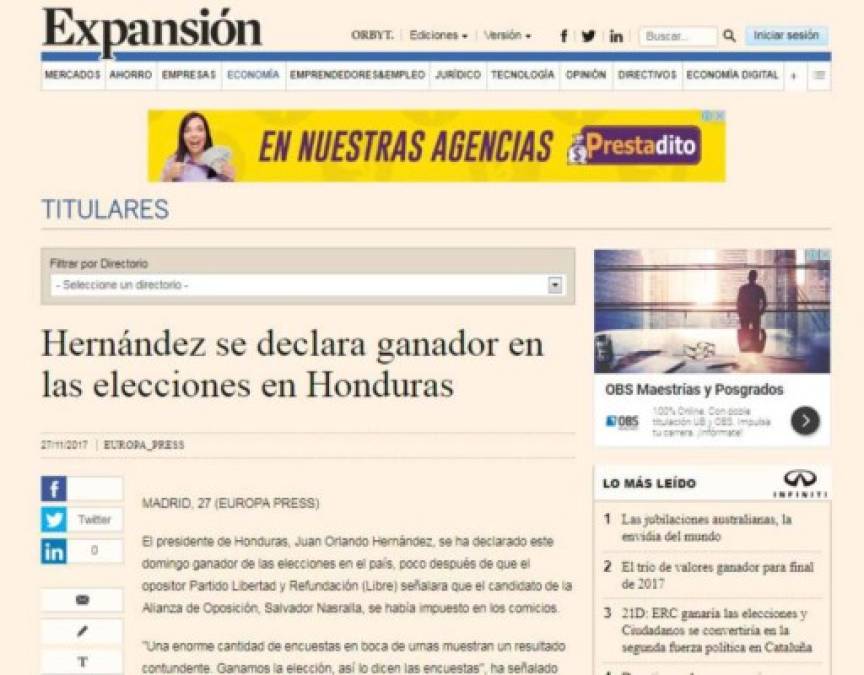 Esto dicen los medios internacionales sobre las elecciones de Honduras