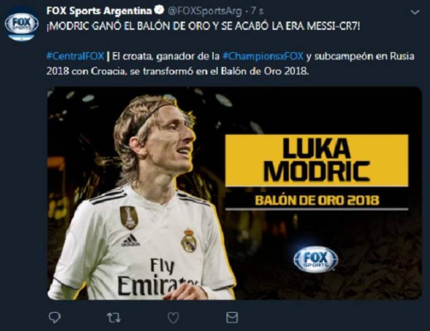 Reacciones en Twitter tras el nombramiento de Luka Modric como Balón de Oro