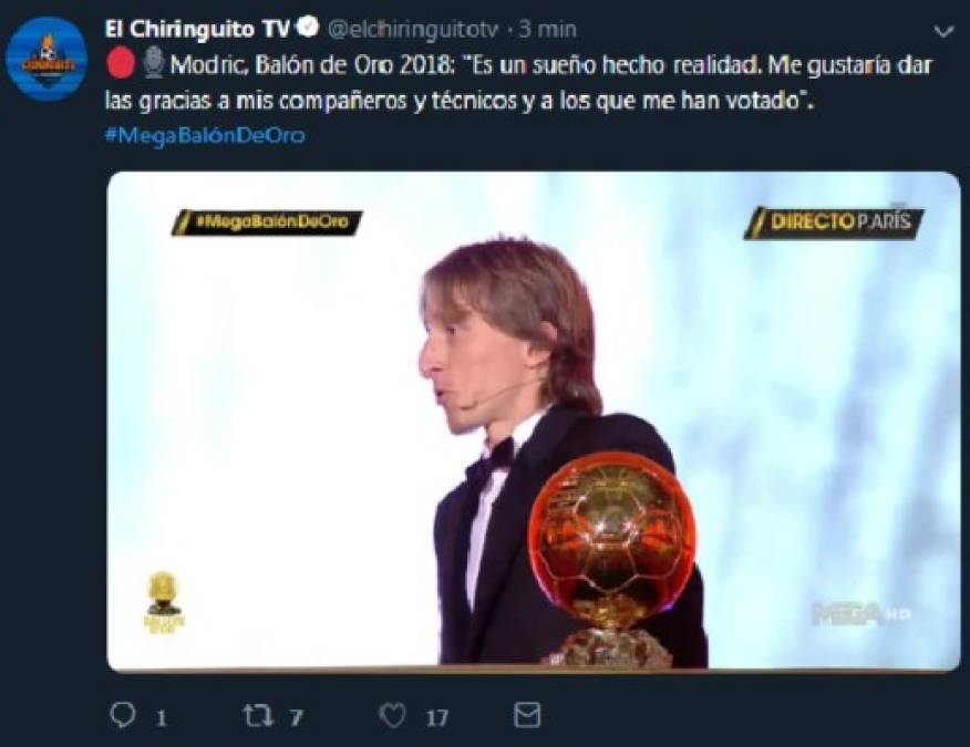 Reacciones en Twitter tras el nombramiento de Luka Modric como Balón de Oro