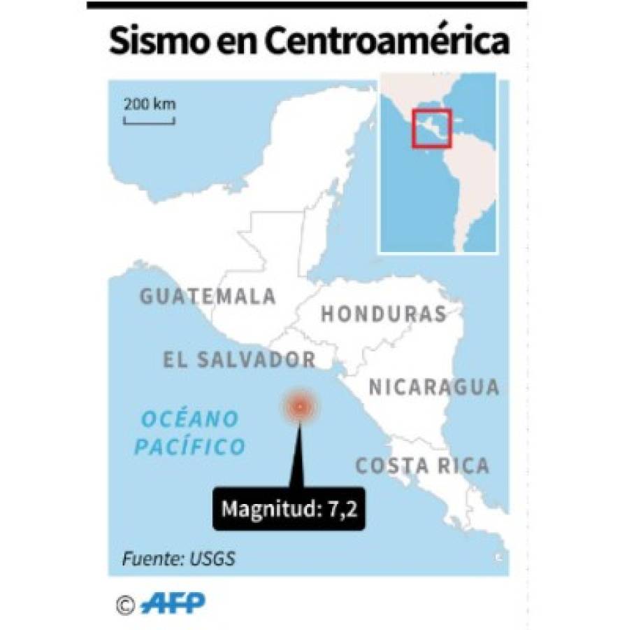 Trayectoria Sismo en Centroamérica. Foto AFP