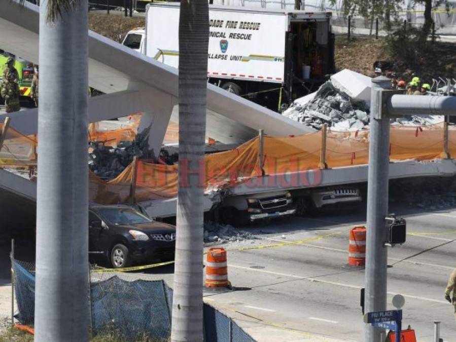 Impactantes imágenes del puente peatonal que colapsó en Miami