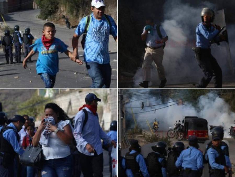 FOTOS: Momento en el que policías lanzan gas lacrimógeno a manifestantes de la aldea Yaguacire