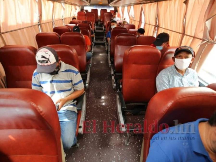 FOTOS: Estrictas medidas de bioseguridad y pocos pasajeros en buses interurbanos