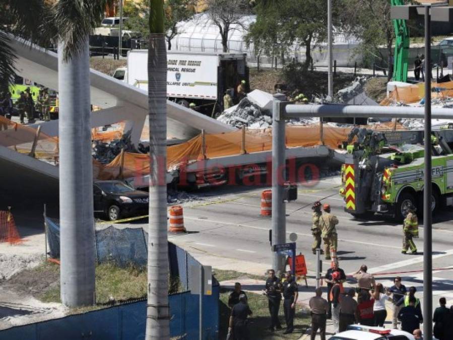 Impactantes imágenes del puente peatonal que colapsó en Miami