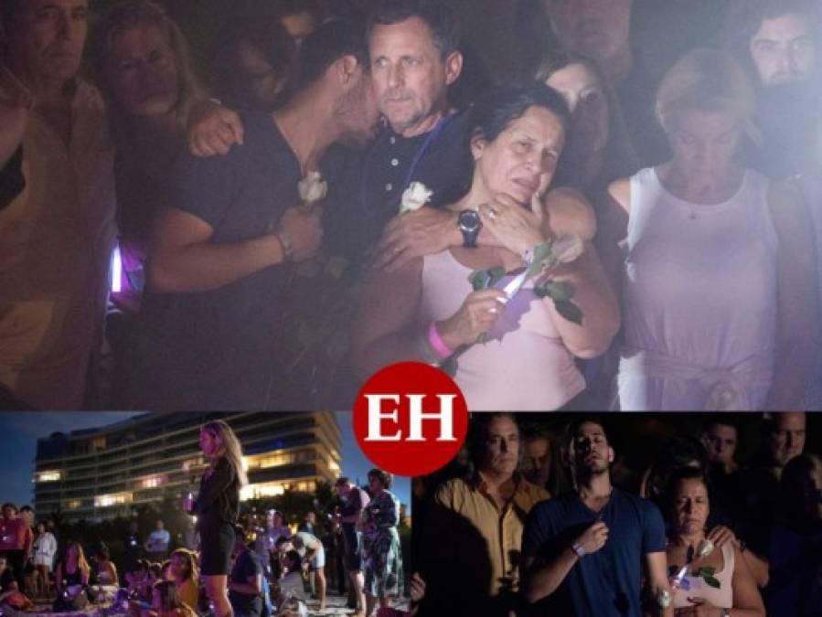 Familiares de desaparecidos en derrumbe de Miami se unen en vigilia y oración (FOTOS)