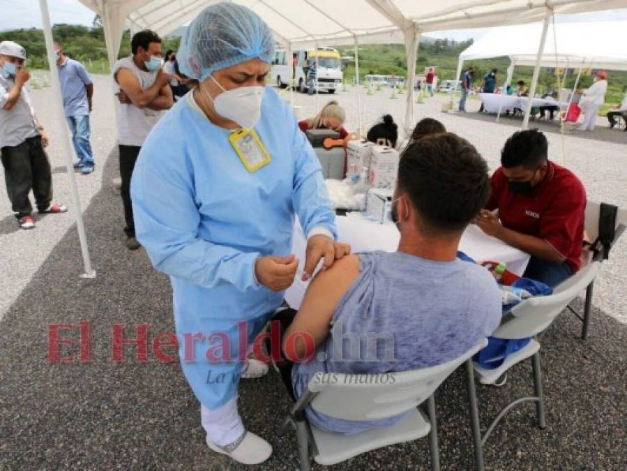 Con sticker: 'Yo me vacuné' y carnet en mano: Así se desarrolla la jornada de vacunación a transportistas en la capital (FOTOS)