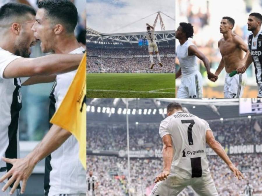 Las mejores imágenes de la celebración de Cristiano Ronaldo tras anotar su primer doblete con la Juventus