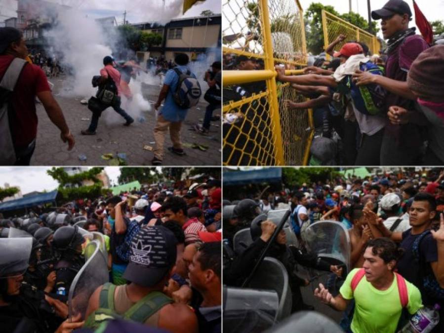 FOTOS: Así fue el caos que protagonizaron los centroamericanos de la caravana migrante en la frontera de Guatemala con México