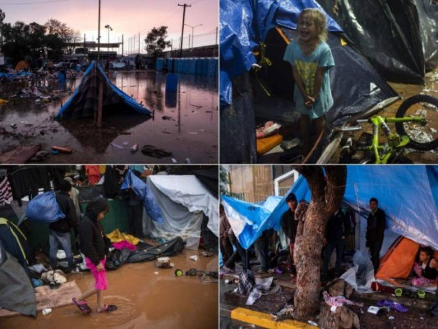 FOTOS: Fuerte lluvia destruye carpas en las que dormían migrantes de la caravana en Tijuana, México