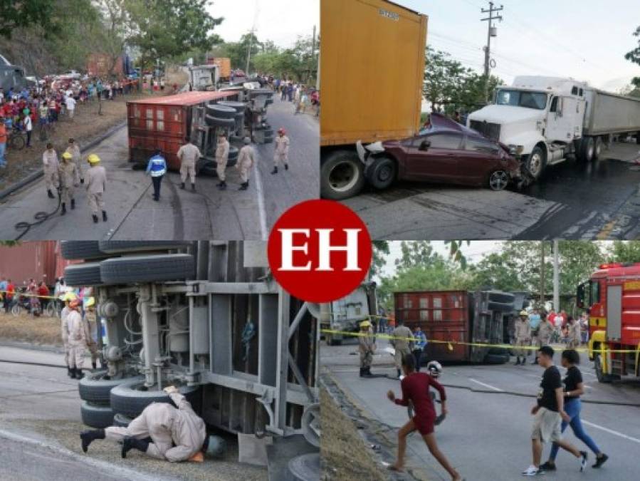 La trágica escena del motociclista aplastado por un contenedor en Choloma