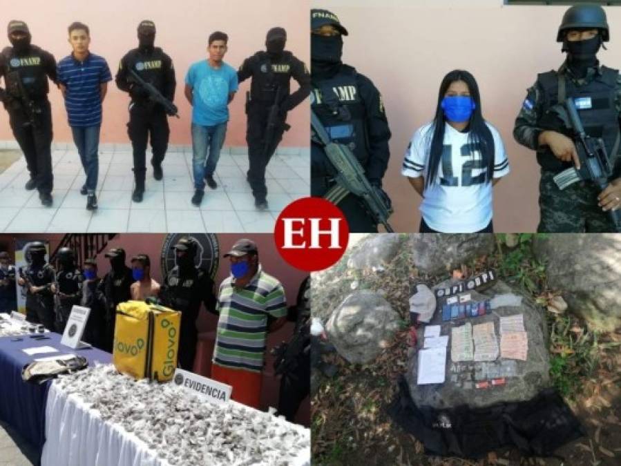 Evidencias y rostros de supuestos criminales capturados este miércoles en Honduras