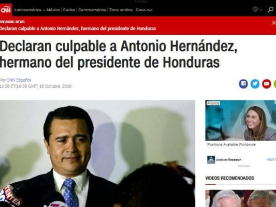 Así cubre la prensa internacional: Tony Hernández culpable