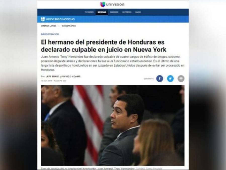 Así cubre la prensa internacional: Tony Hernández culpable