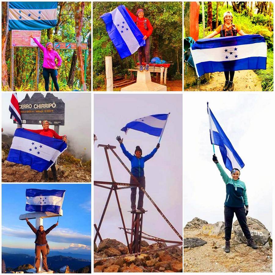 El collage del reto de las siete cumbres más altas de Centroamérica logradas por Rosibel Cruz.