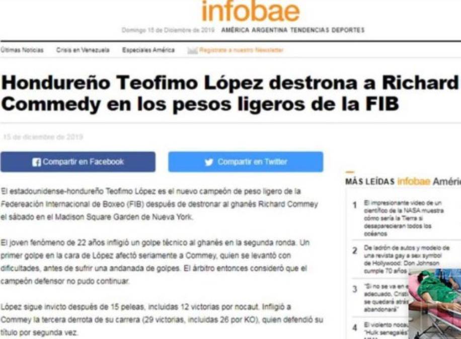 FOTOS: Hondureño Teófimo López acapara las portadas de medios internacionales