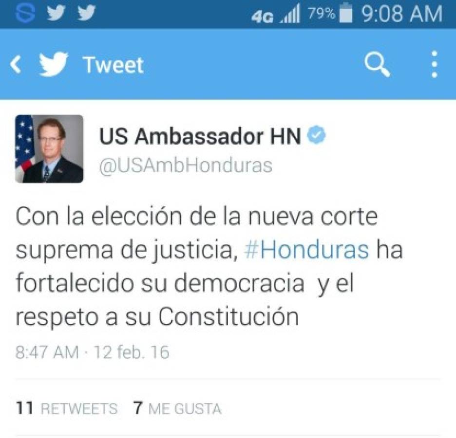 Embajador Nealon: Elección de CSJ fortalece la democracia en Honduras   