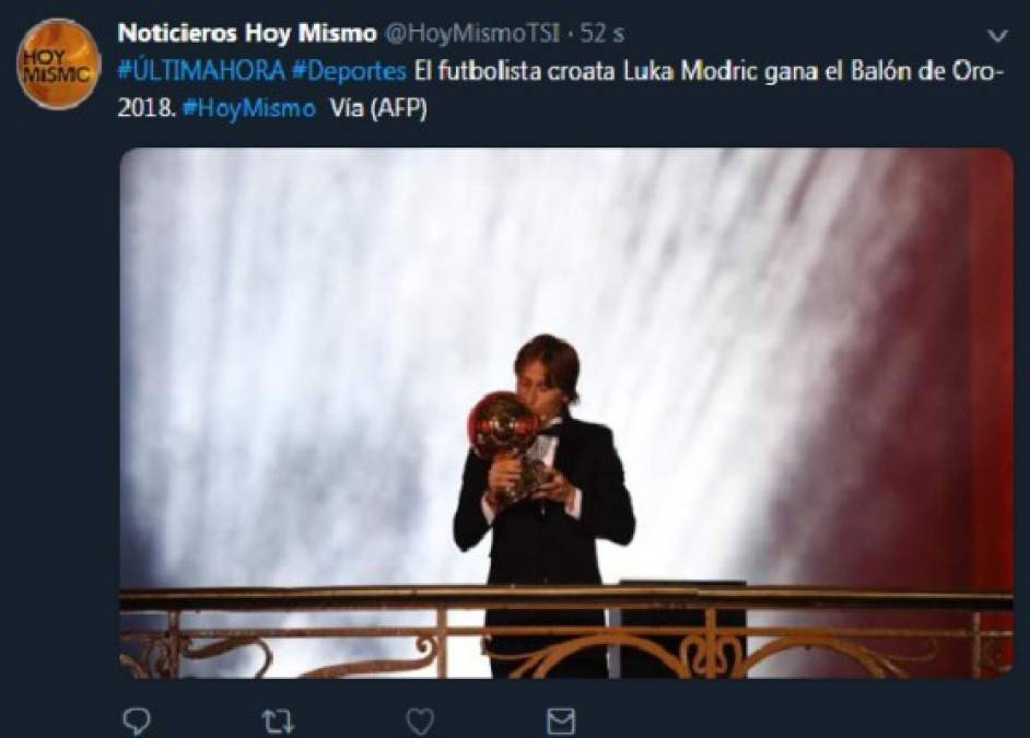 Reacciones en Twitter tras el nombramiento de Luka Modric como Balón de Oro