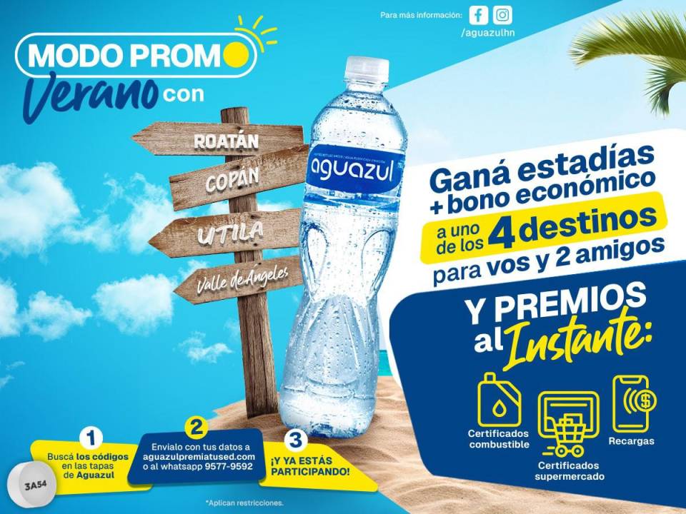 <i>Los ganadores con la nueva campaña “Modo Promo Verano con Aguazul”, podrán viajar con todos los gastos pagados a Roatán, Utila, Valle de Ángeles y Copán.</i>
