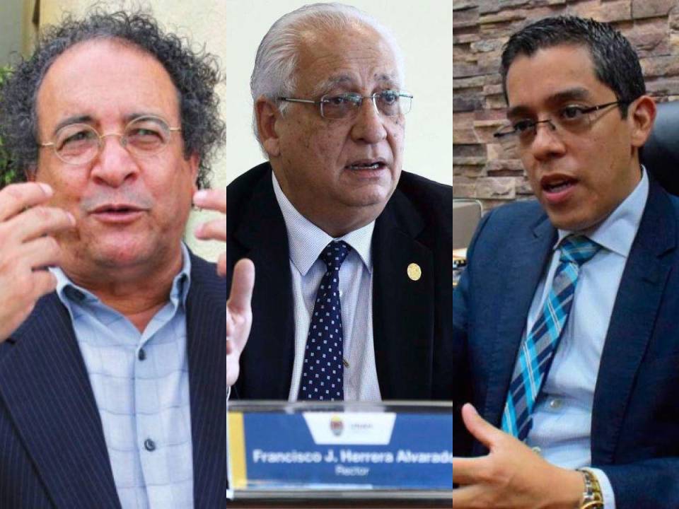 El actual rector interino, Francisco Herrera, y el decano de la Facultad de Ciencias Jurídicas, Odir Fernández; se presentan como los candidatos más fuertes a la rectoría de la UNAH.