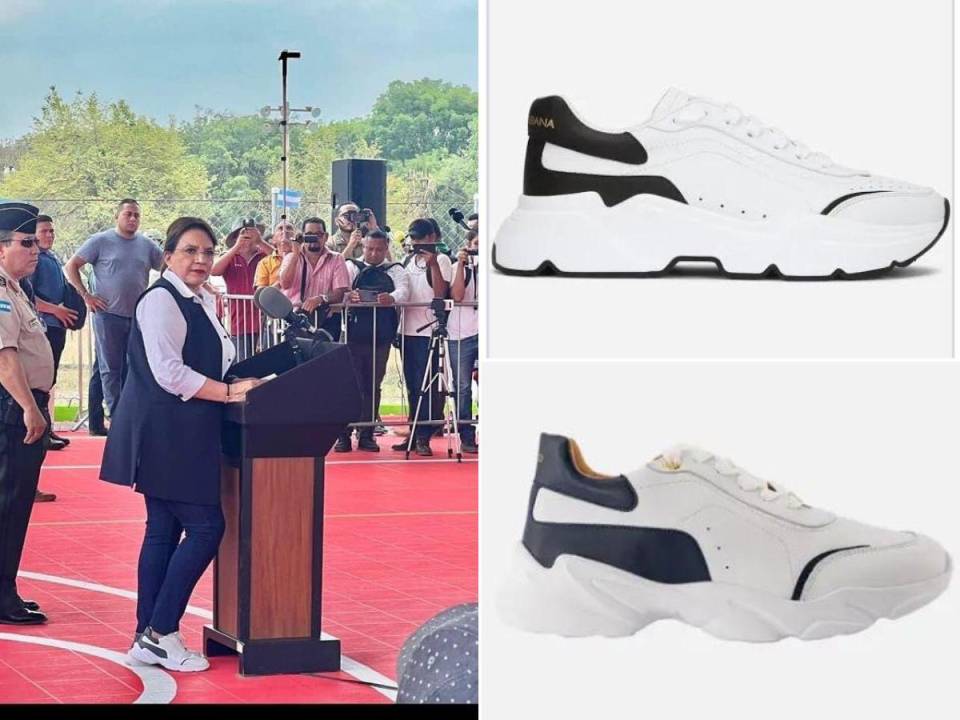 Una búsqueda inversa en Google de la fotografía de los zapatos deportivos de la presidenta arroja, entre otras, la página de la marca Julio, de México. Arriba, los tenis de Dolce y Gabbana, abajo los de la marca Julio.