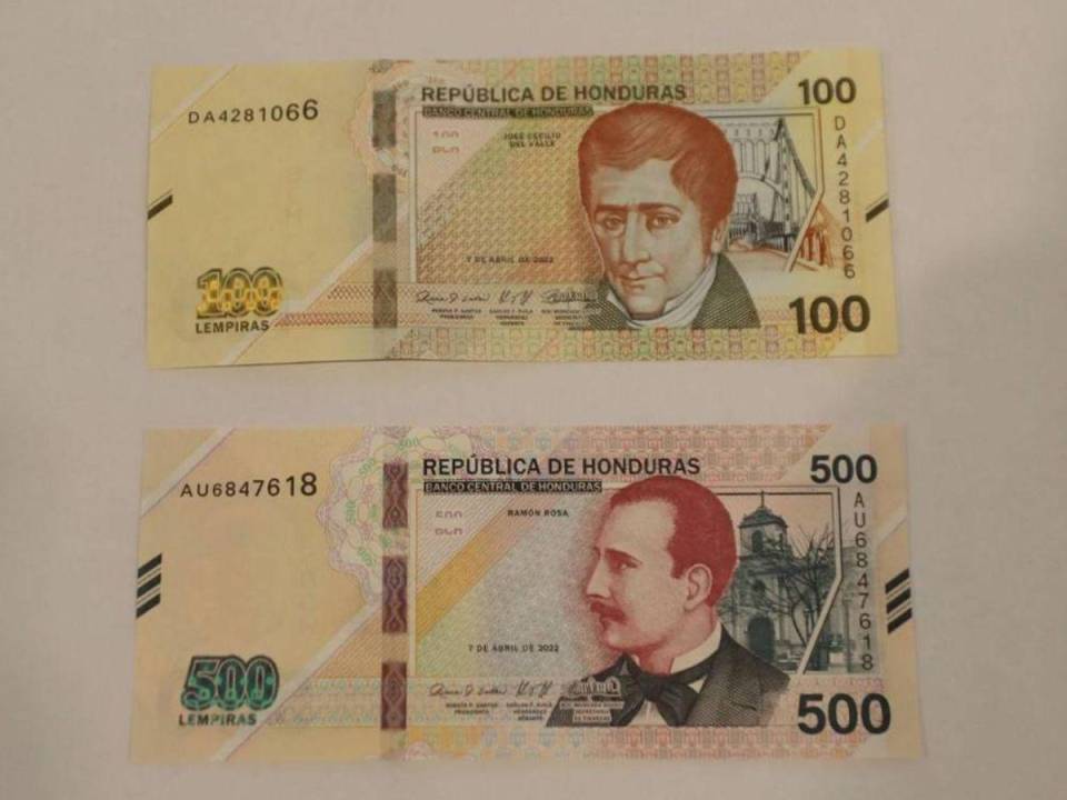 Nuevos billetes hondureños de 100 y 500 lempiras, con medidas antifalsificación, entran en circulación señala el Banco Central de Honduras.