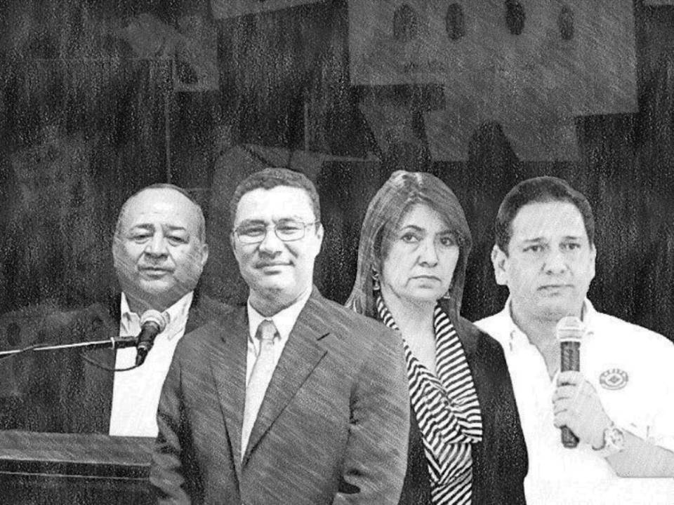 De izquierda a derecha, Julián Pacheco Tinoco (exsecretario de Seguridad); Ebal Díaz (exsecretario de la presidencia); Alba Consuelo Flores (exministra de Salud) y Gabriel Rubí (extitular de Copeco), todos exfuncionarios en el gobierno de Juan Orlando Hernández.