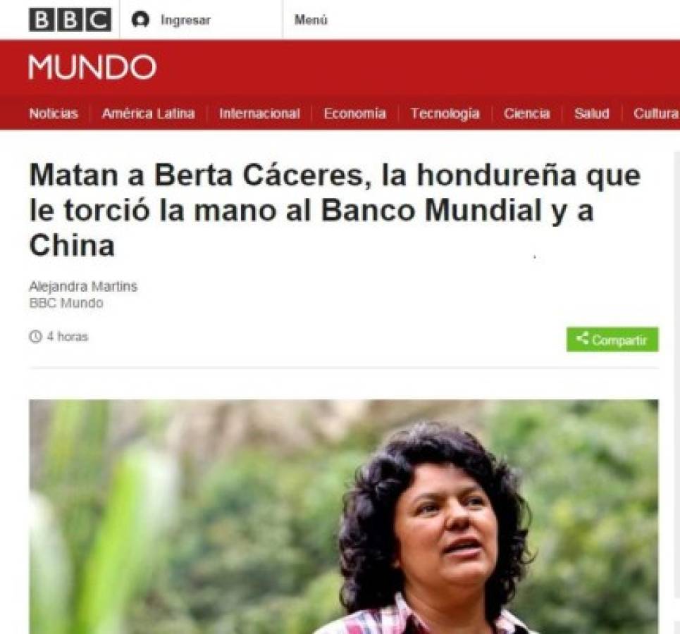 Muerte de Berta Cáceres trasciende fronteras