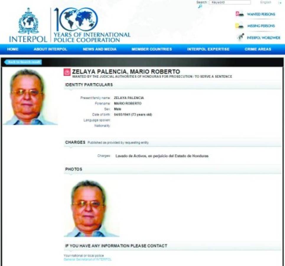 Alerta de Interpol contra el padre de Mario Zelaya