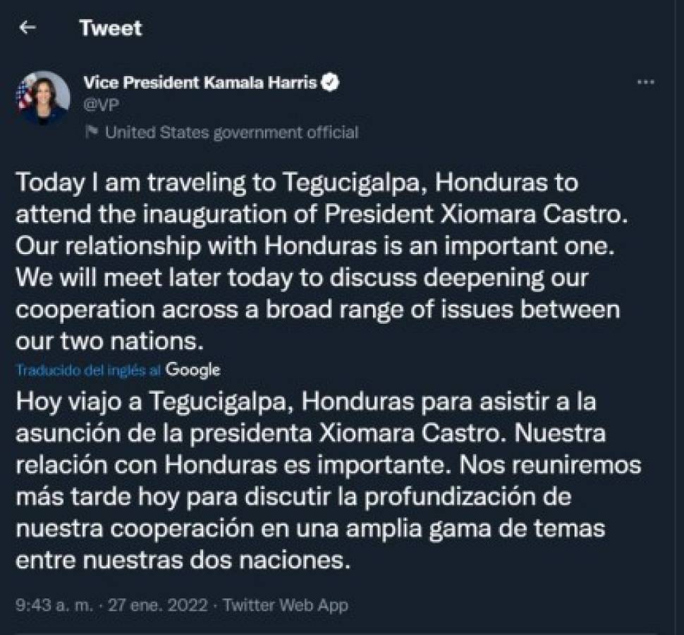 Migración, el tema abordado entre Xiomara Castro y Kamala Harris en Honduras  