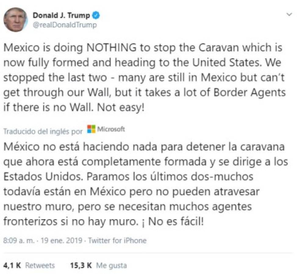 Donald Trump: Controlar caravana migrante 'no es fácil'; doblarán seguridad fronteriza