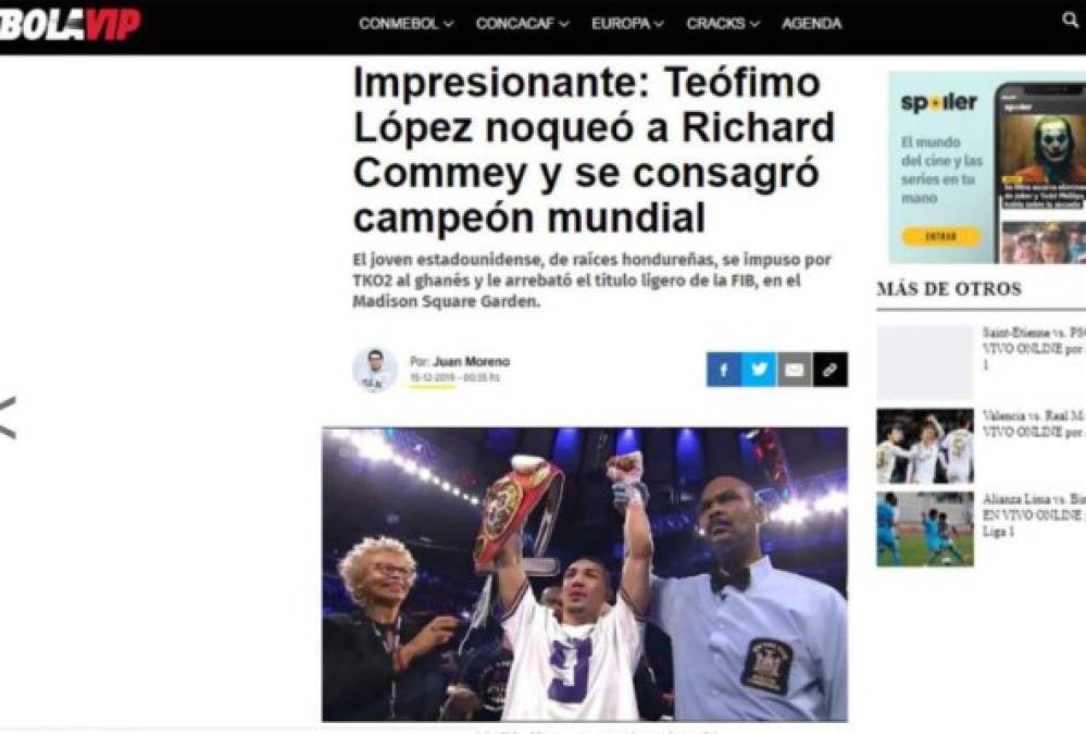 FOTOS: Hondureño Teófimo López acapara las portadas de medios internacionales