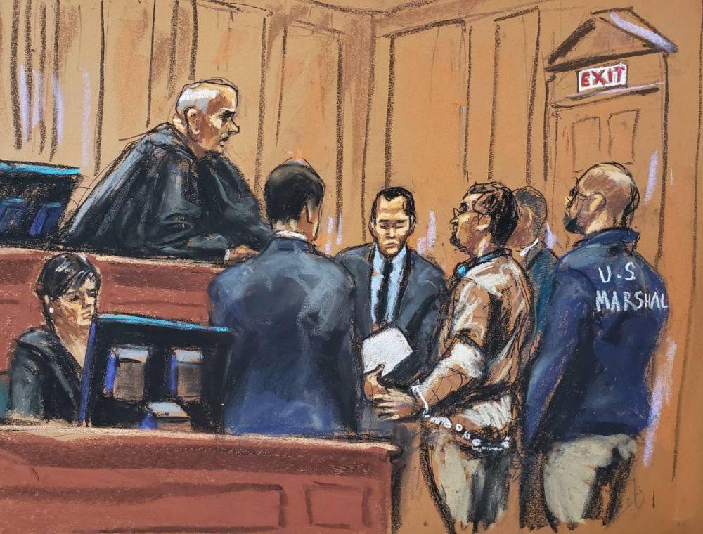 $!Este retrato muestra a JOH en la audiencia del 23 de enero de 2024 en la Corte del Distrito Sur de Nueva York.