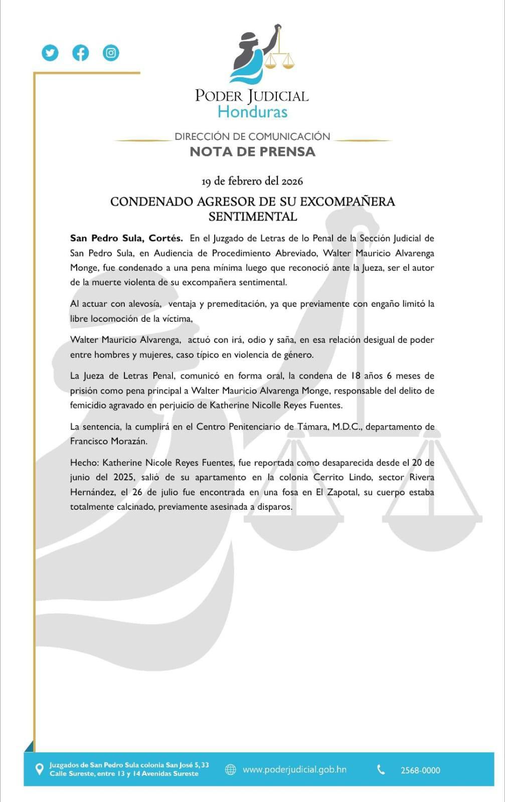 Expareja de Katherine Reyes admitió que la mató con odio y saña; fue condenado a 18 años