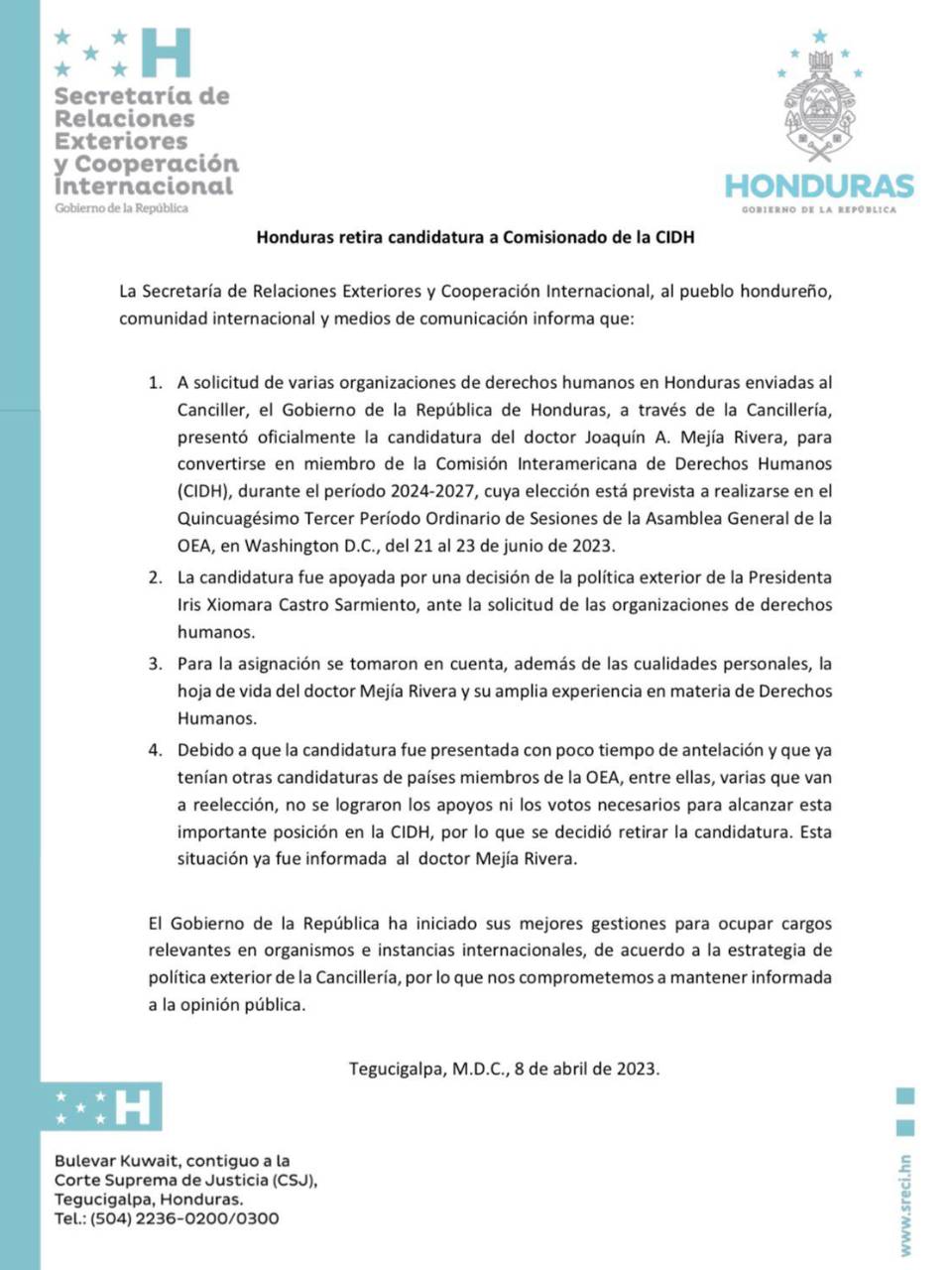 ¿Por qué Honduras retiró la candidatura de Joaquín Mejía para las elecciones de la CIDH?