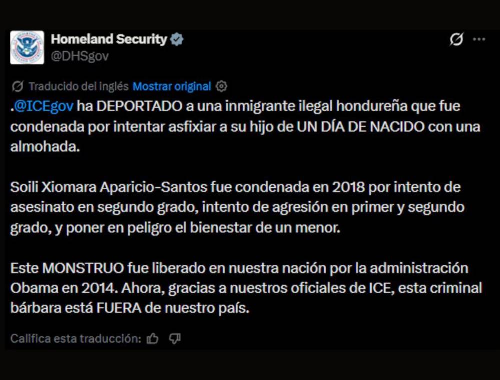 Soili Aparicio, hondureña deportada tras intentar asfixiar a su hijo al nacer en Nueva York