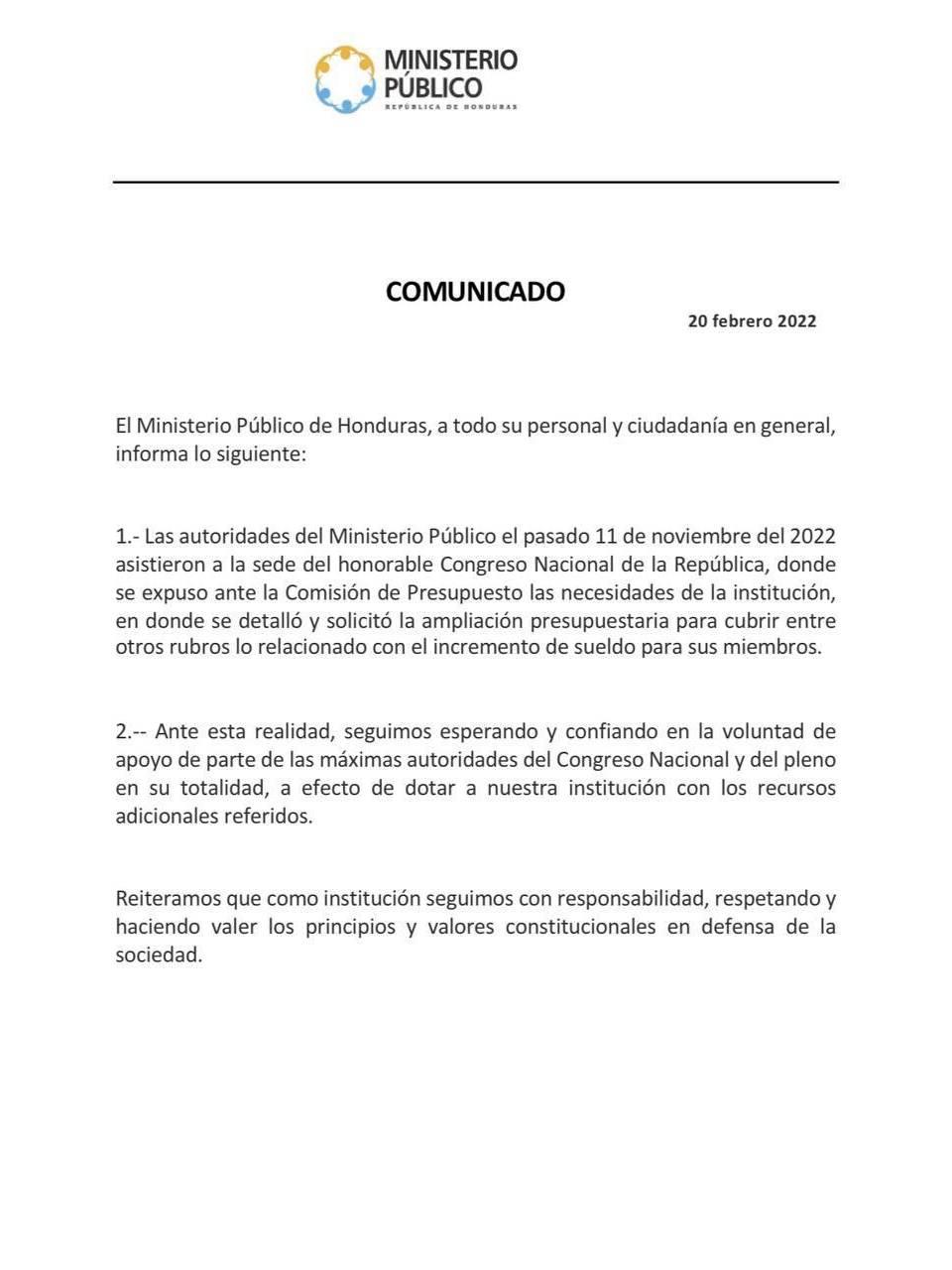 Ministerio Público reclama al Congreso Nacional aumento a su presupuesto