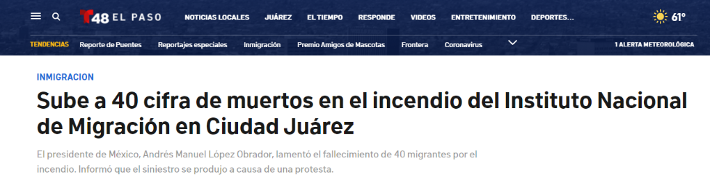 “Tragedia”: así informa el mundo la muerte de migrantes en un incendio en México
