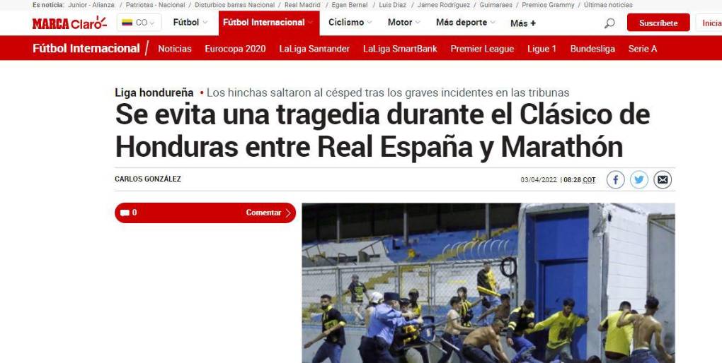 Así reaccionaron medios internacionales tras batalla campal en el Real España-Marathón