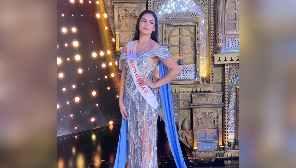 El deslumbrante vestido de Miss Honduras Mundo en la gala final brilla con cristalería azul