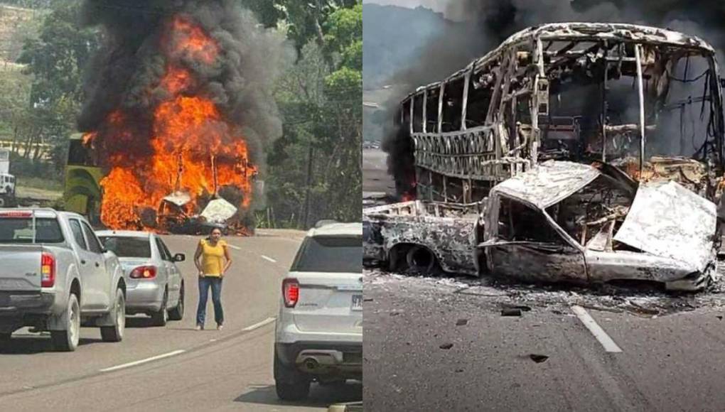Impactantes imágenes del choque e incendio entre bus y pick up en Taulabé