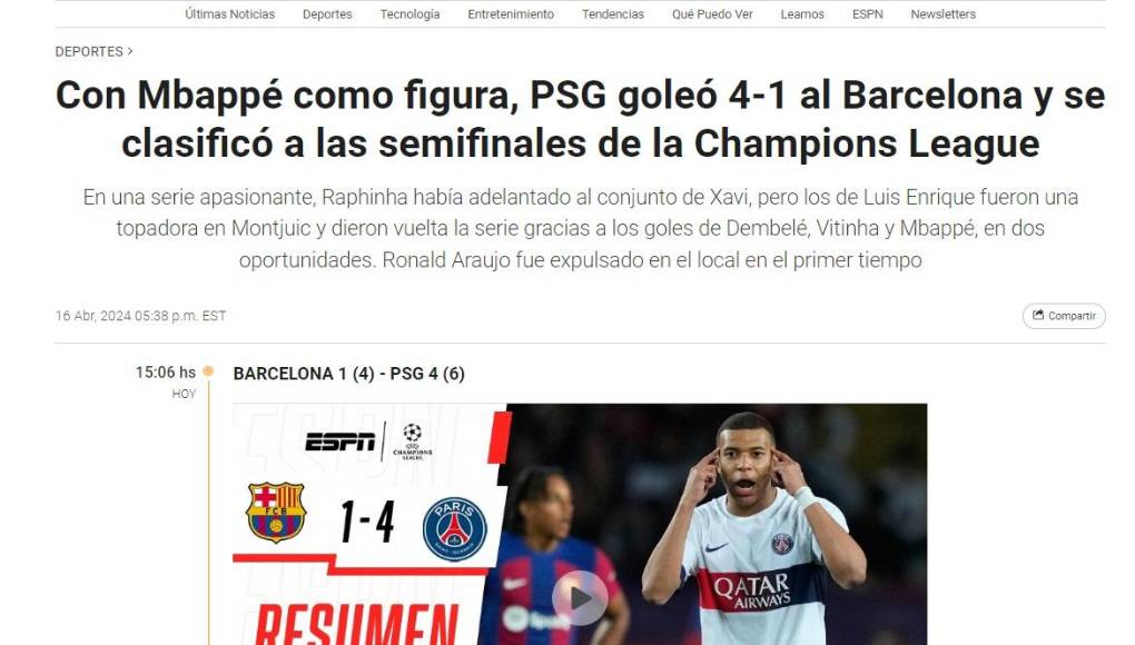 Así reaccionaron los medios tras eliminación del Barcelona ante PSG en Champions